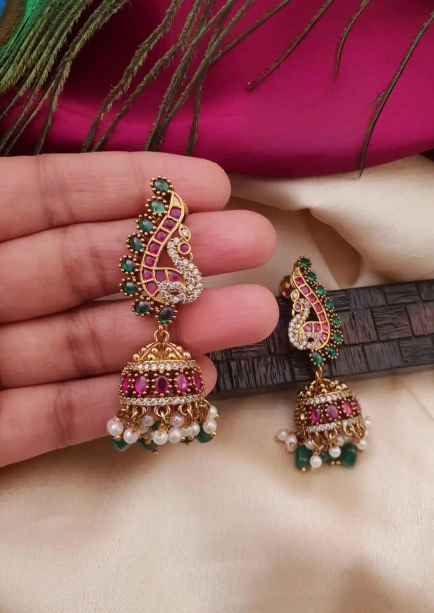 Jadau kundan stone peacock Jumkha