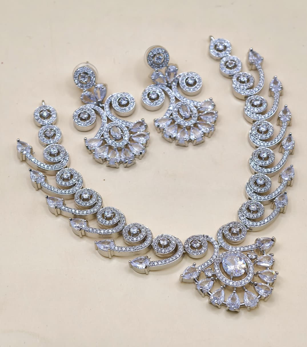 American diamond stone necklace with earrings