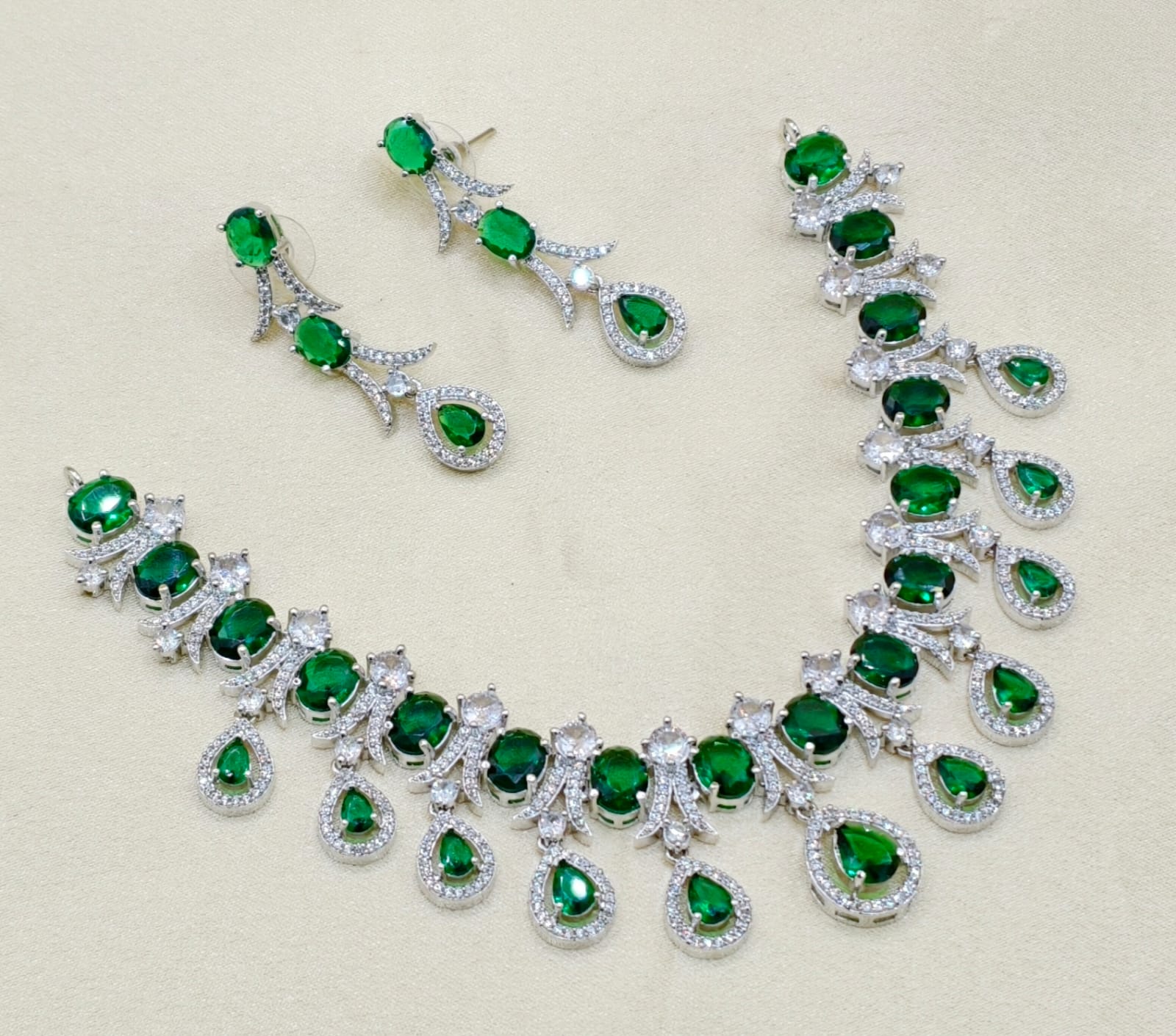 American diamond stone necklace with earrings