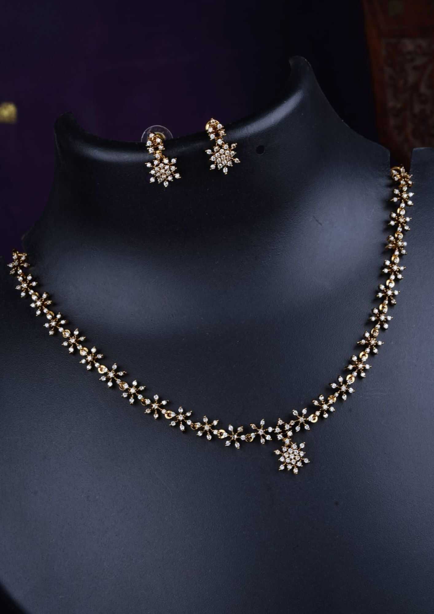 American diamond finish stone necklace with earrings