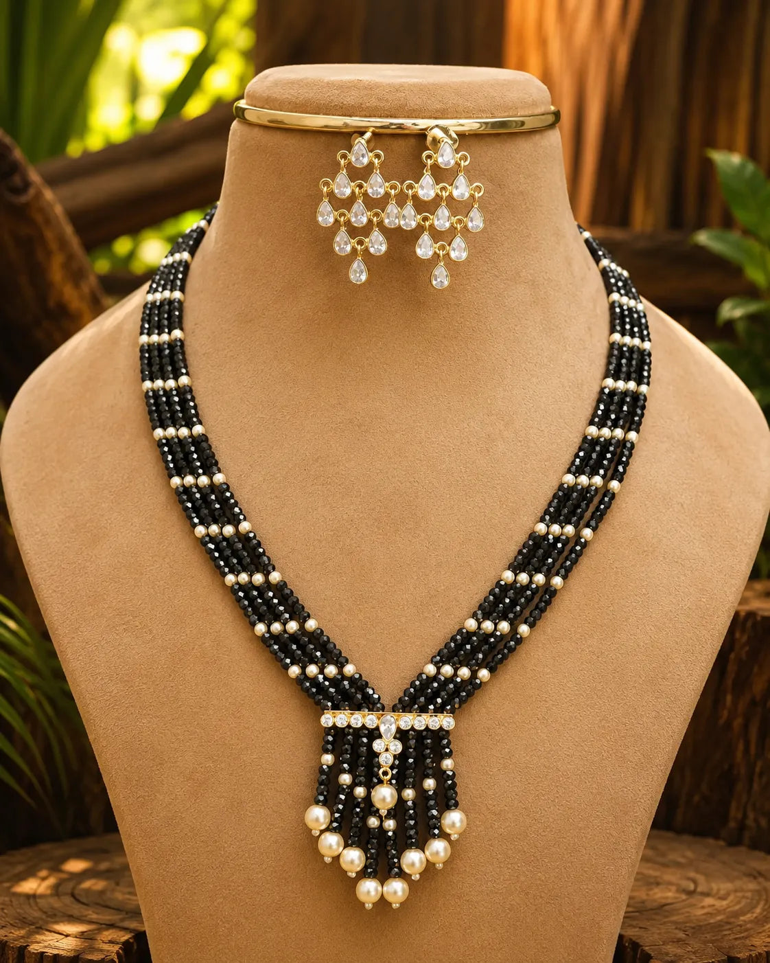Kundan stone and purple beads necklace with earrings