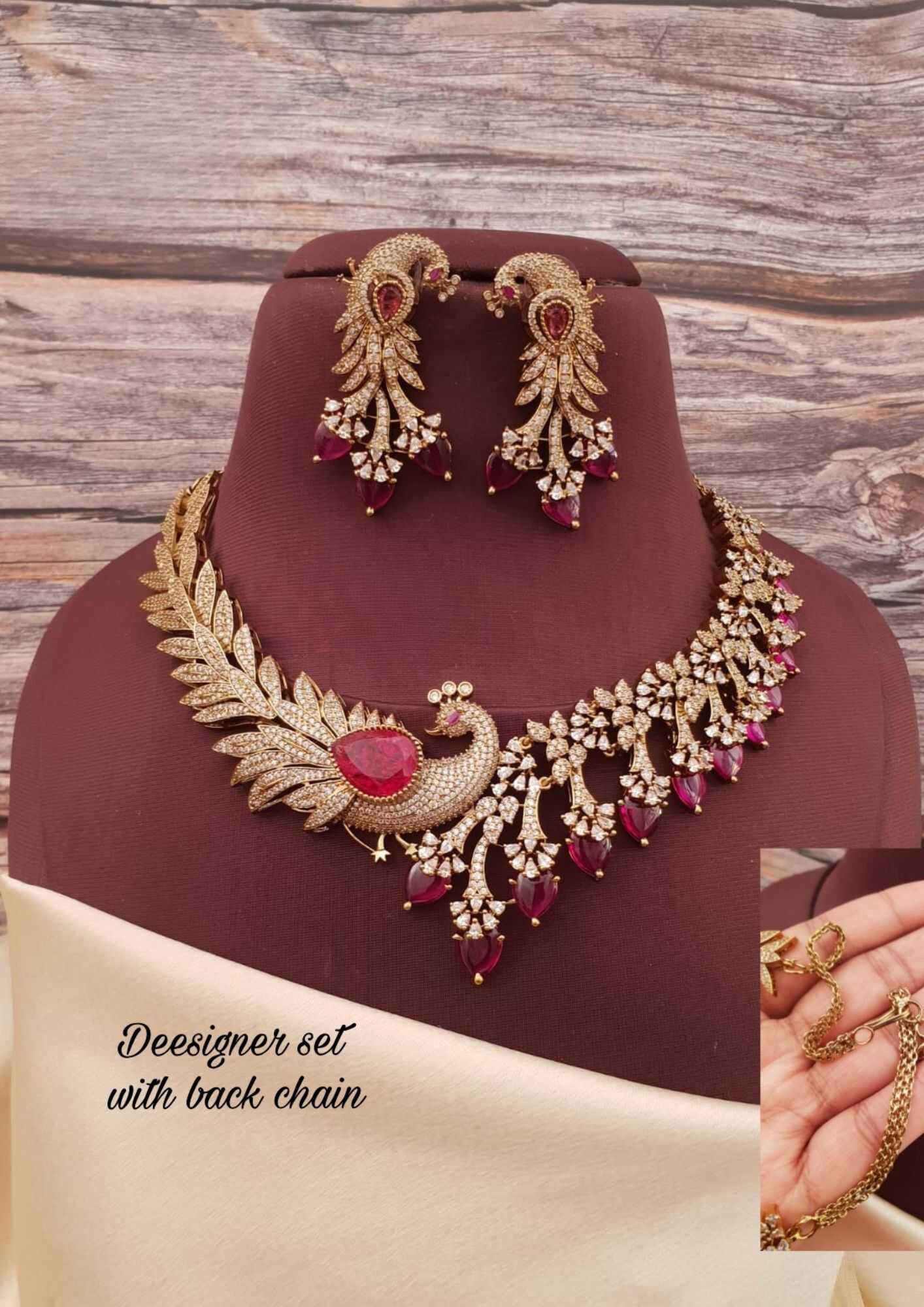 Kundan stones peacock designer necklace with earrings