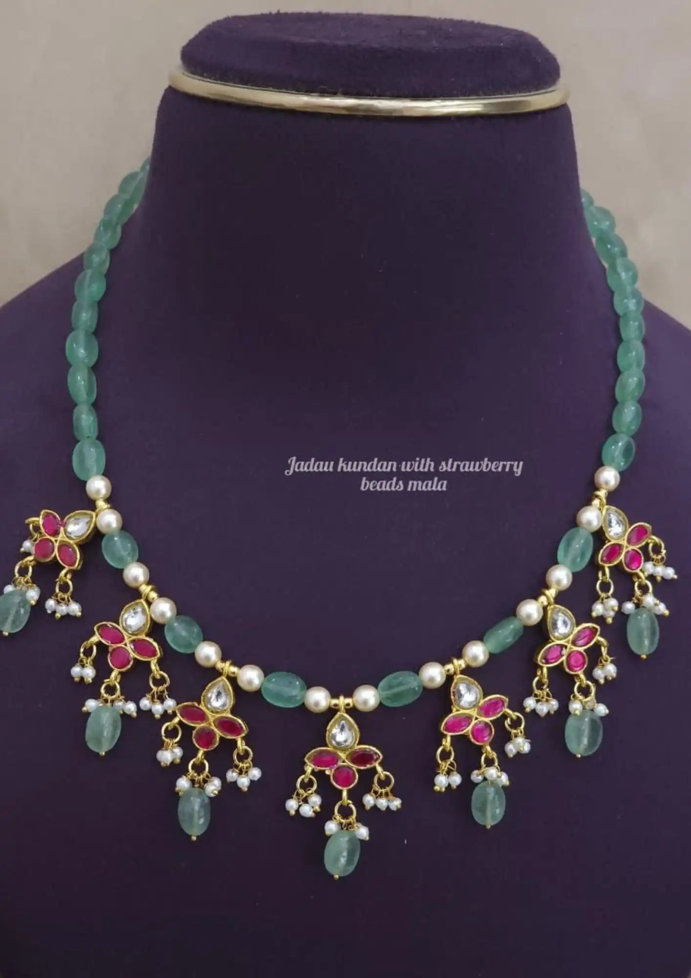 Jadau kundan beads with strawberry mala