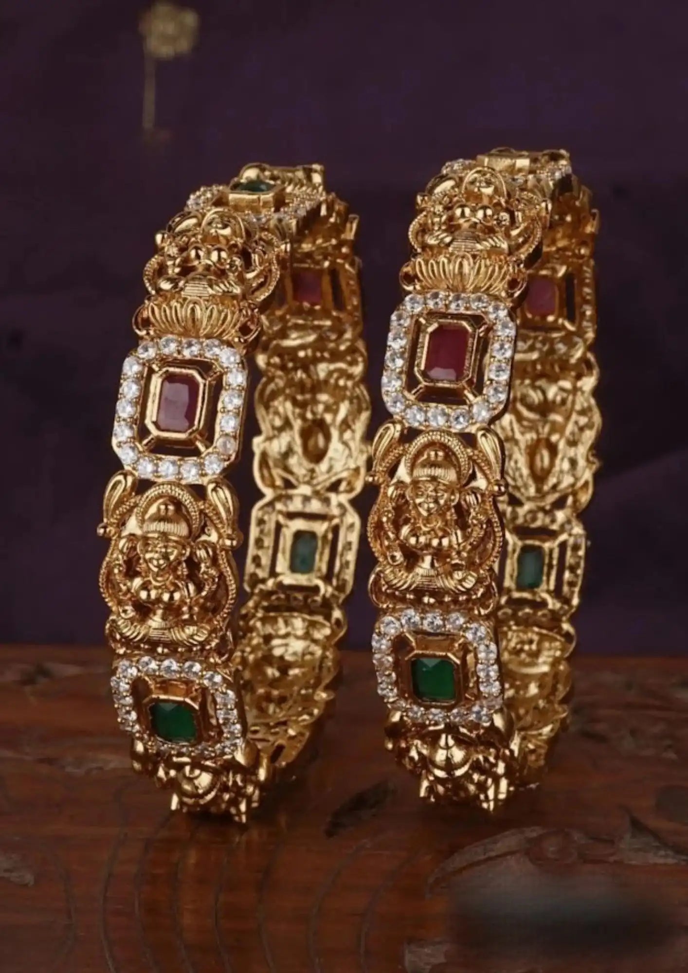 Kundan stones gold plated temple jewellery bangles