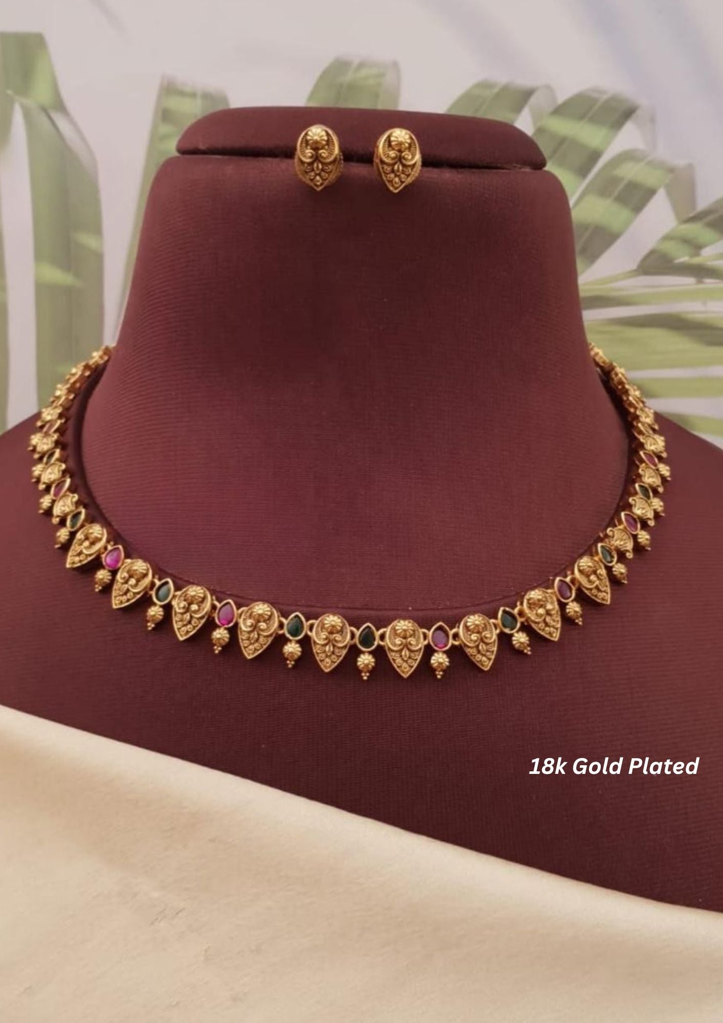 Kundan stone gold plated necklace with earrings