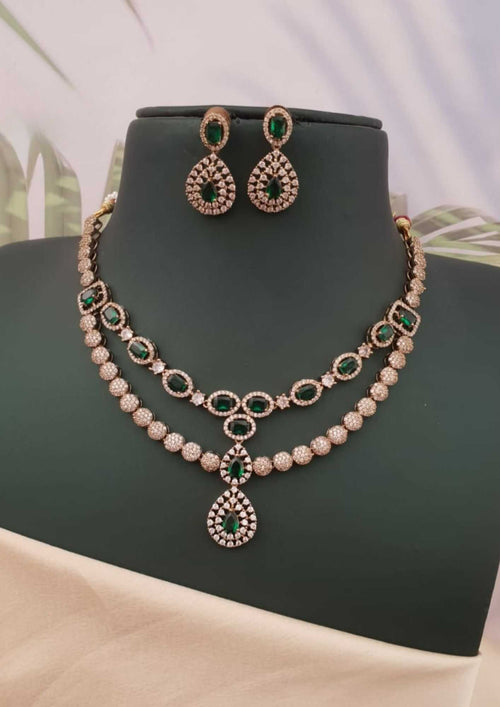 American diamond stones 18k gold plated necklace with earrings