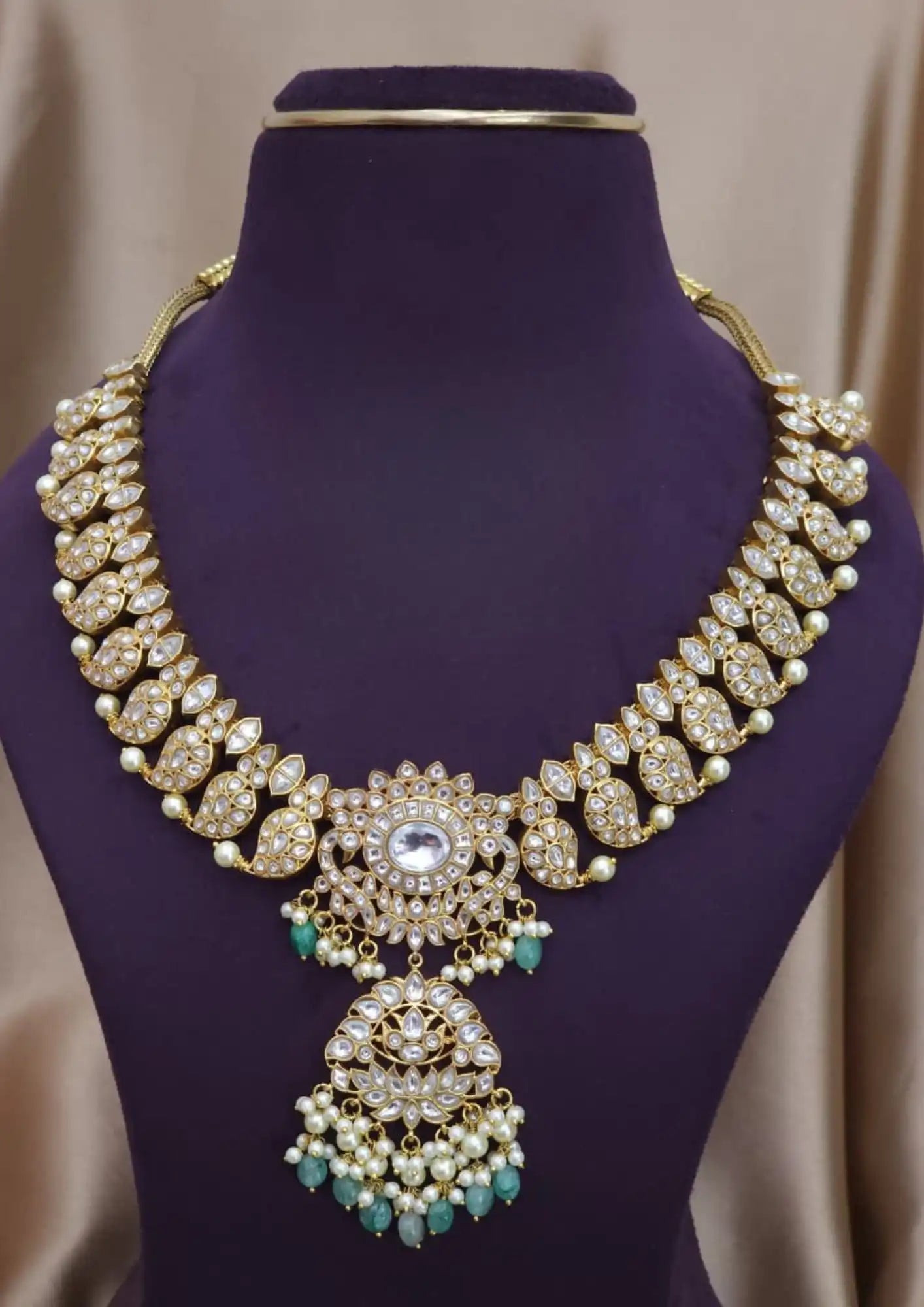 Jadau kundan moissanite stone and beads necklace