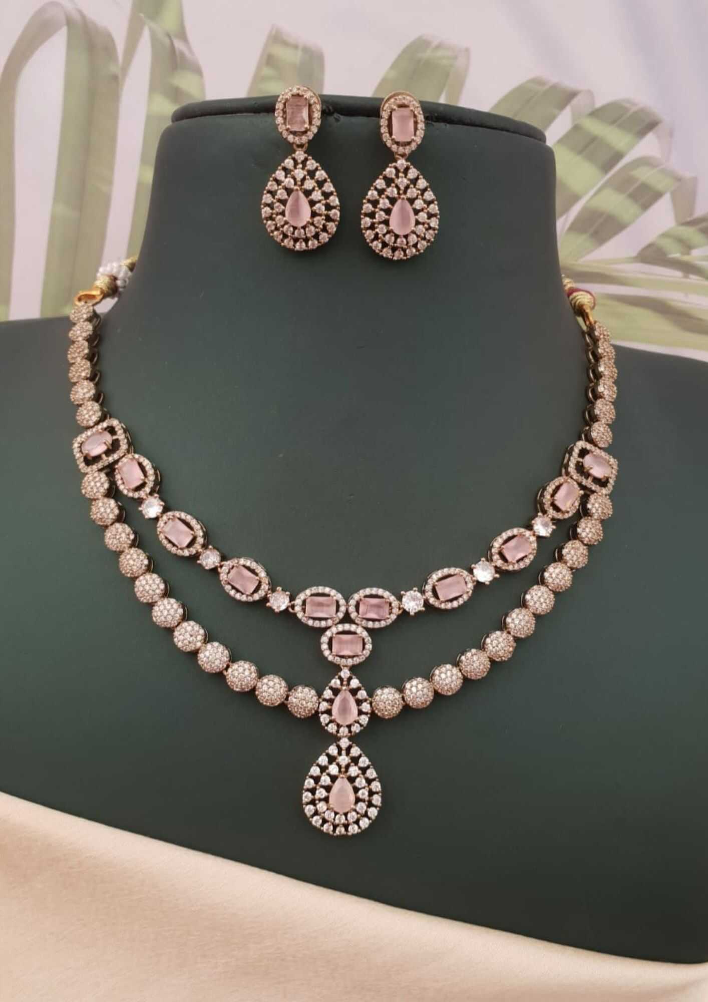 American diamond stones 18k gold plated necklace with earrings