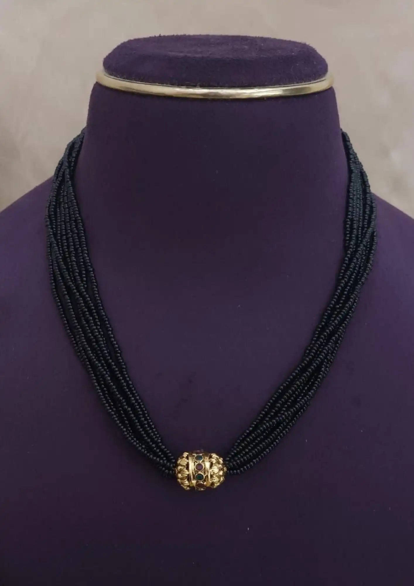 Black beads 18k gold plated nakshi mangalsutra