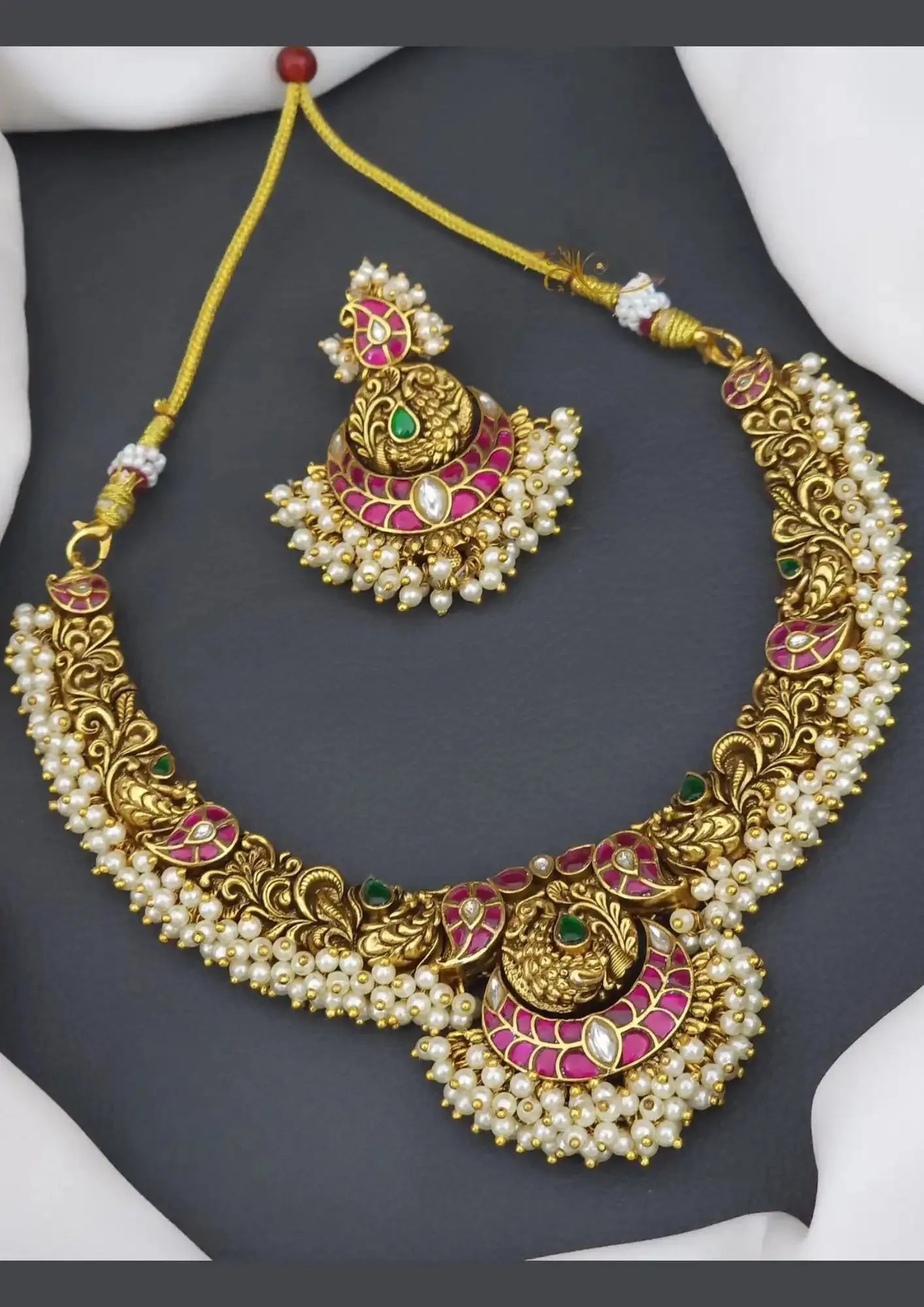Jadau Kundan and beads necklace set