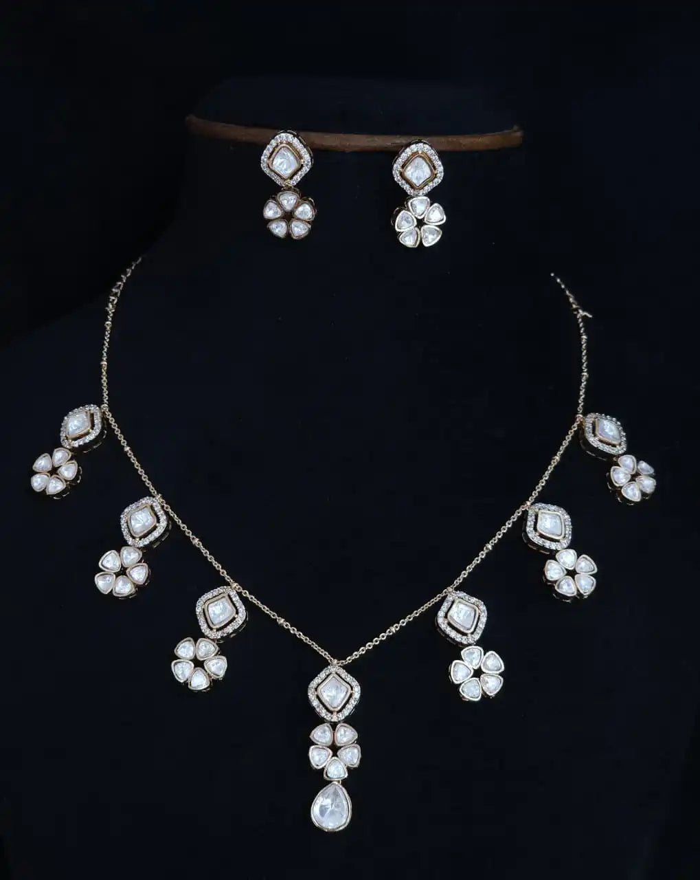 American diamond moissanite stone necklace with earrings