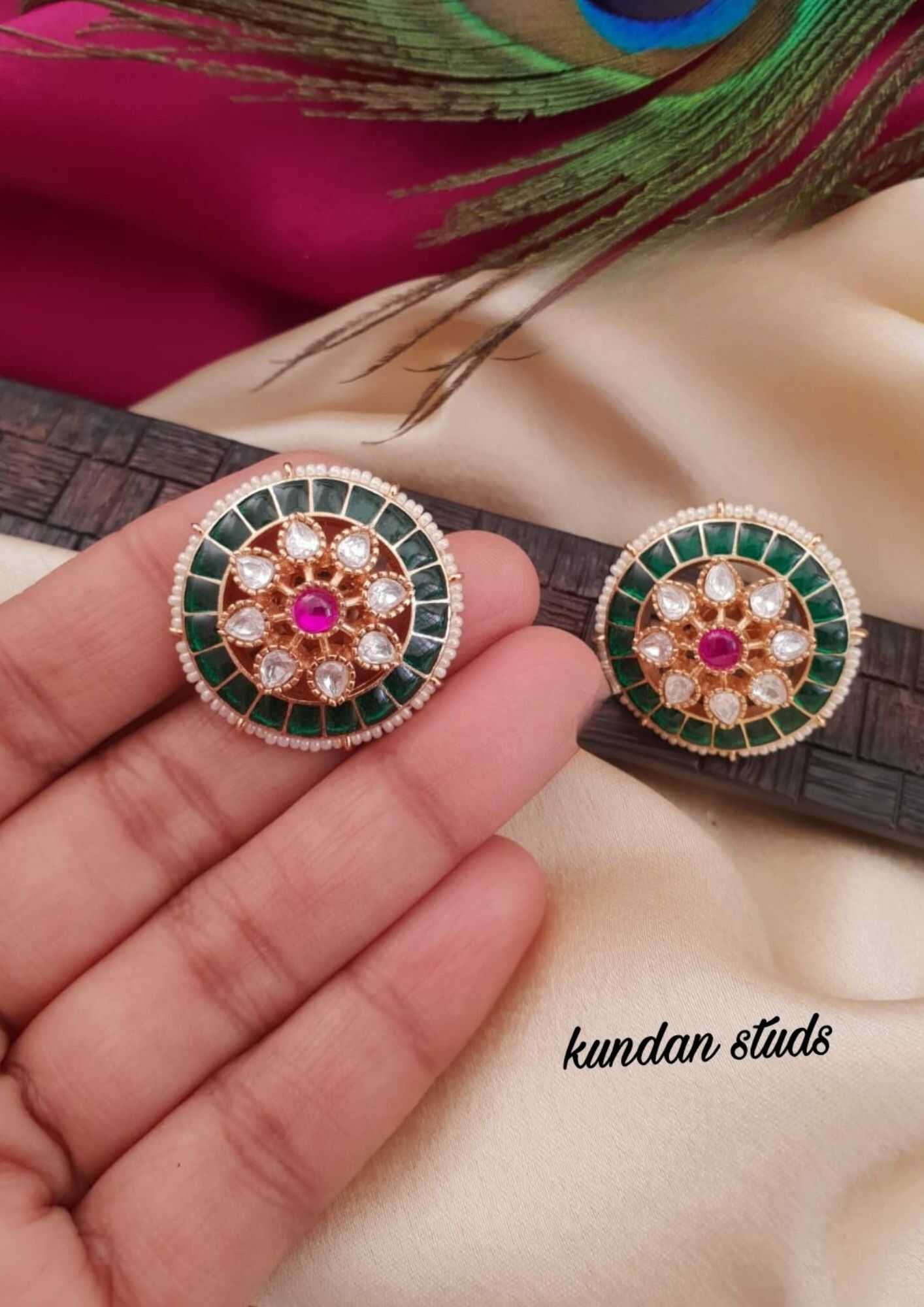 Kundan stones 18k gold plated studs