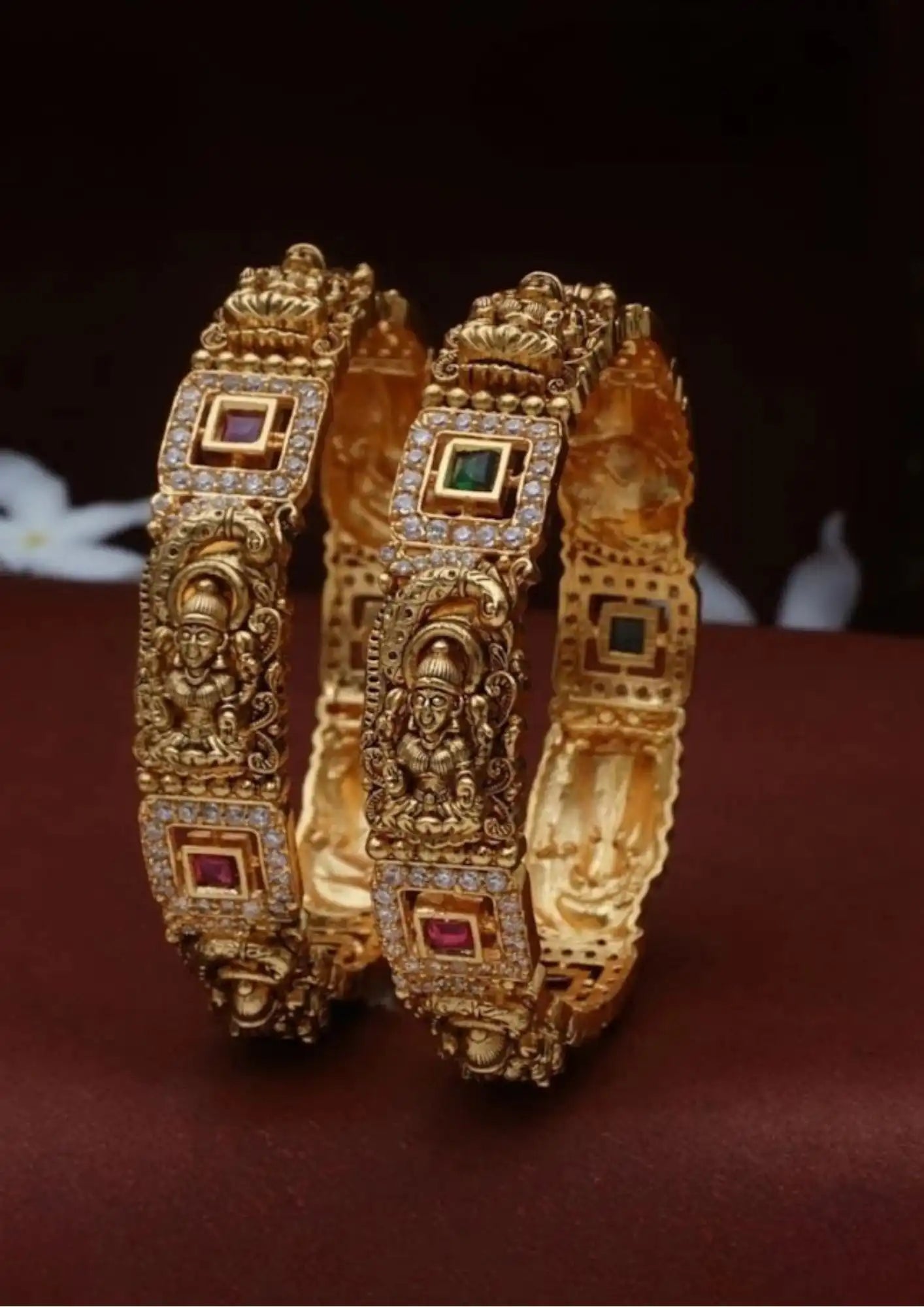 Kundan stones gold plated temple jewellery bangles