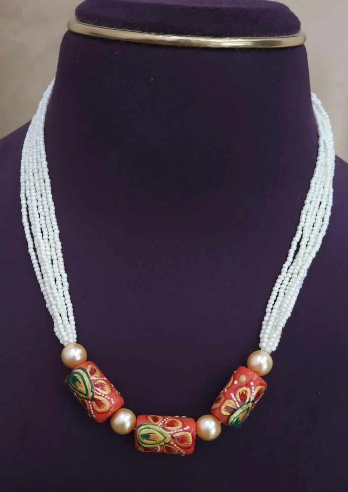 Kundan and coral bead 18k gold plated necklace