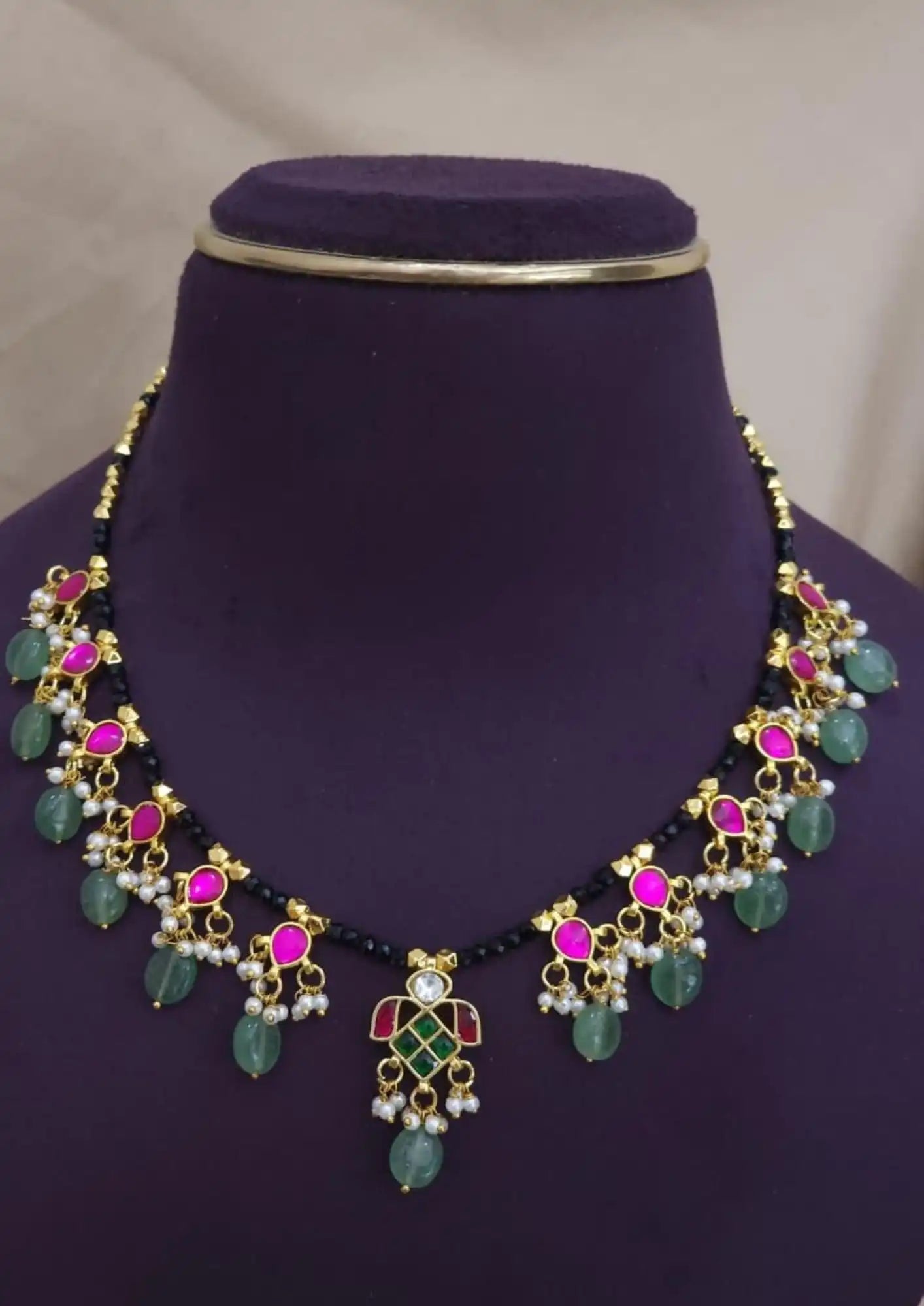 Jadau kundan stones 18k gold plated  black beads mangalsutra