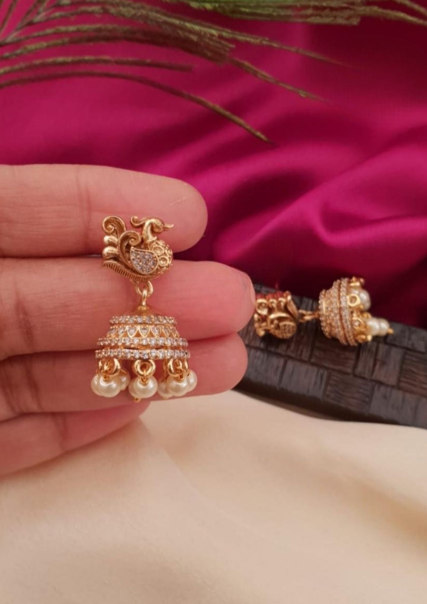 Kundan beads gold plated earrings