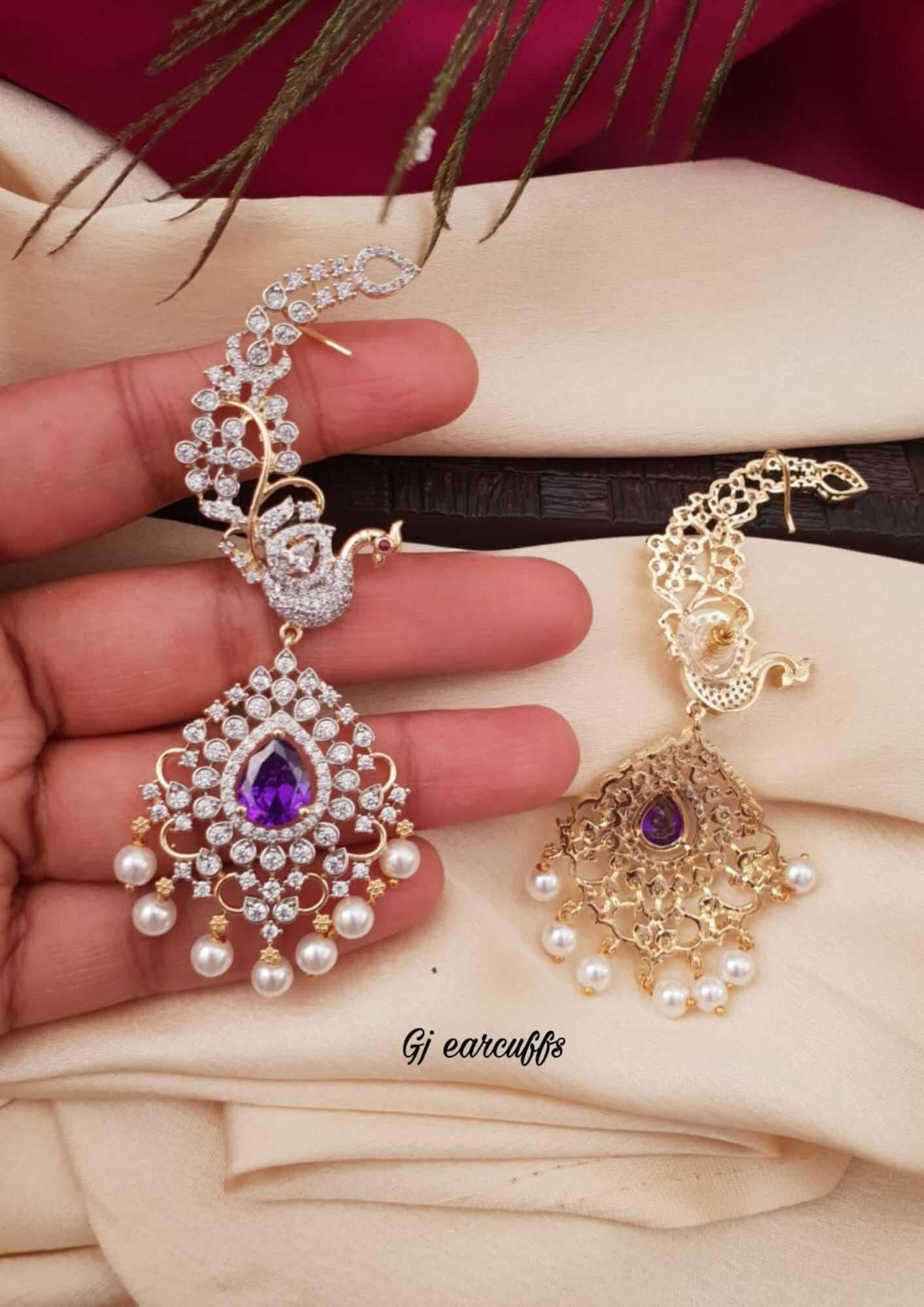 American diamond stones 18k gold platted gj finish earcuffs