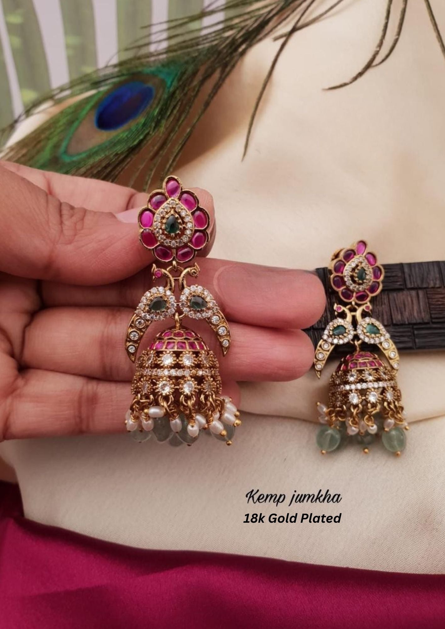 Kemp stone gold plated Earrings (Jhumka)