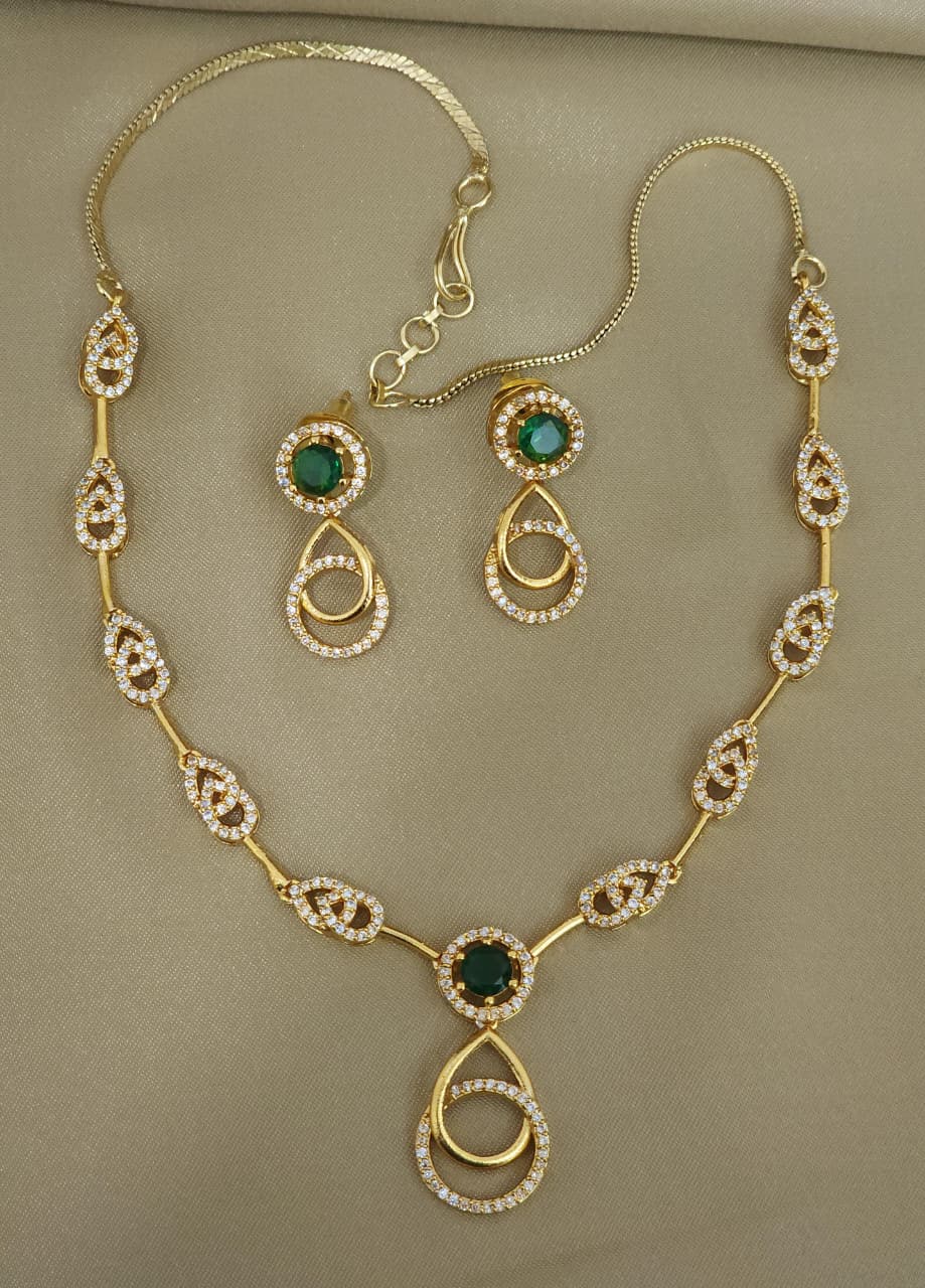 American diamond 18k gold plated necklace with earrings