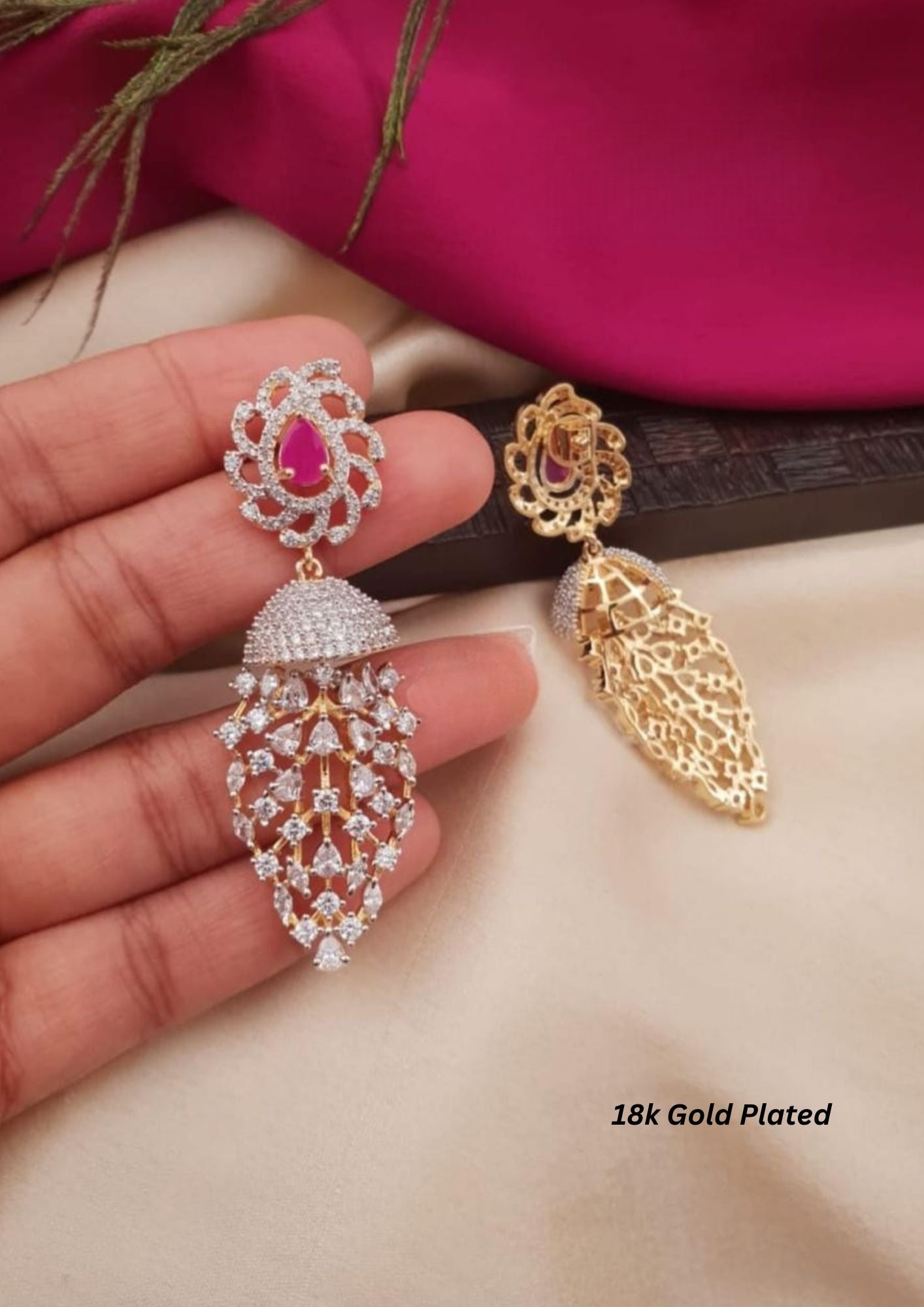American diamond gold plated earrings