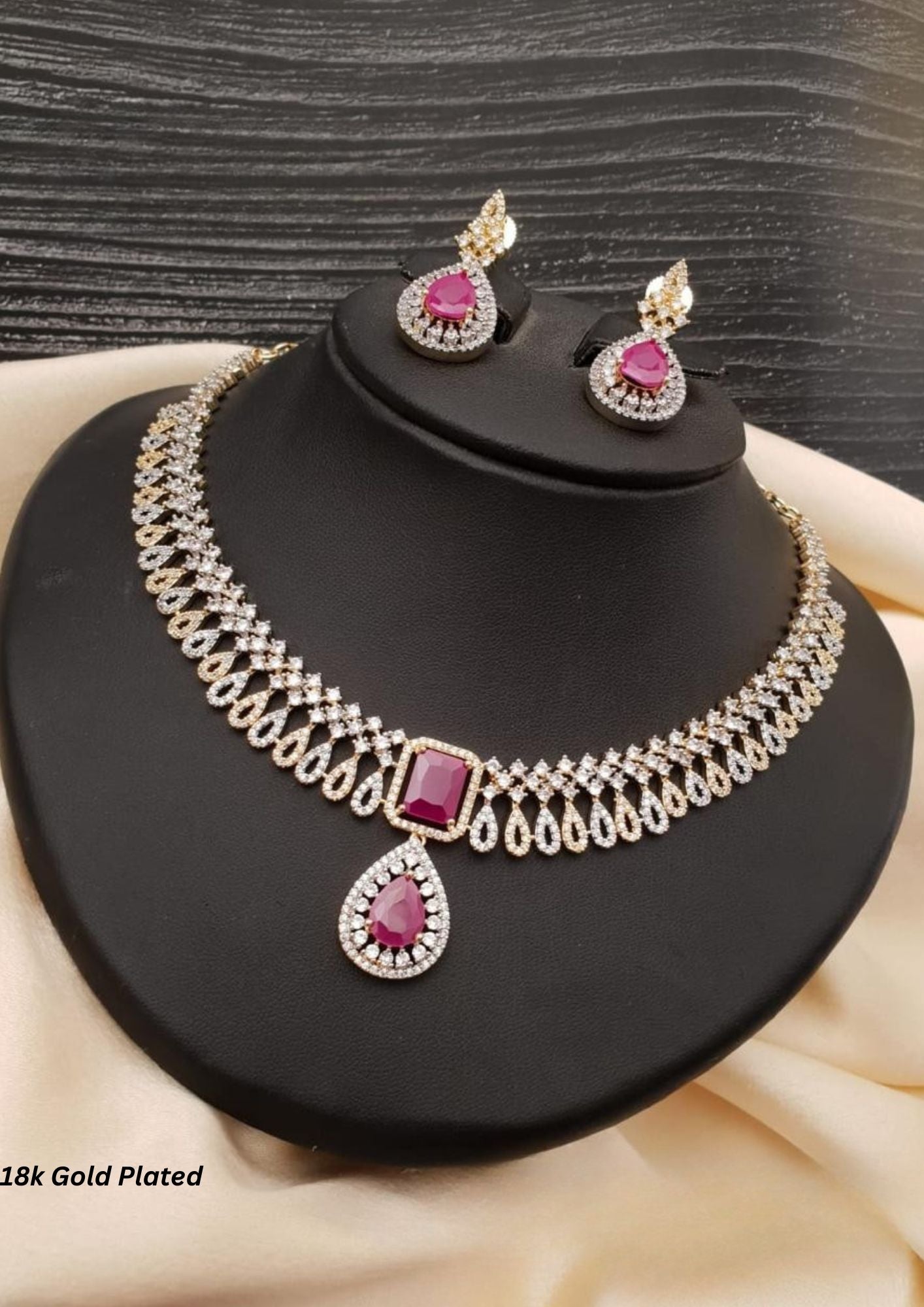 American diamond gold plated necklace with earrings