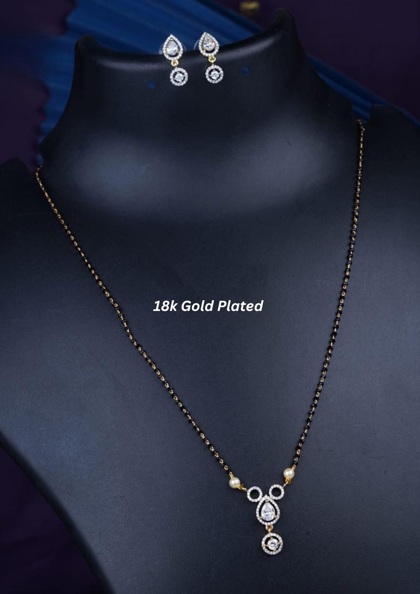 American diamond 18k gold plated mangalsutra with earrings