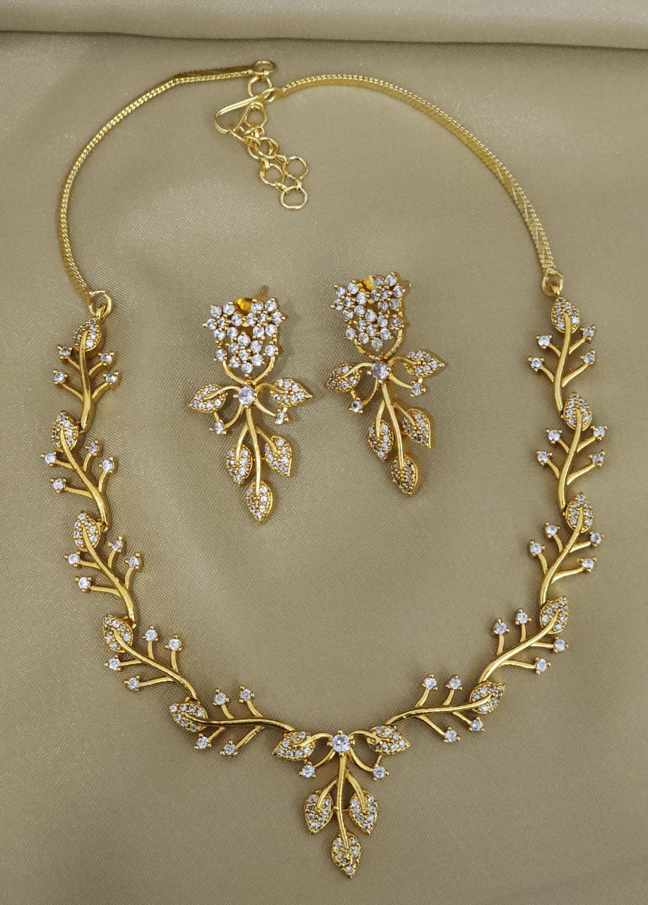 American diamond 18k gold plated necklace with earrings