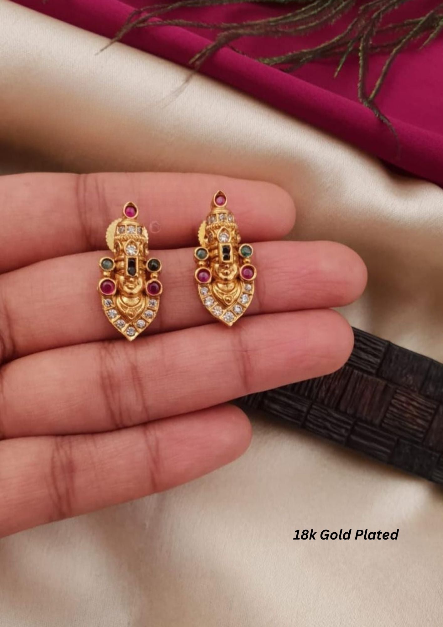 Kundan stone temple jewelry earrings