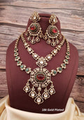 Kundan moissanite stone gold plated necklace with earrings