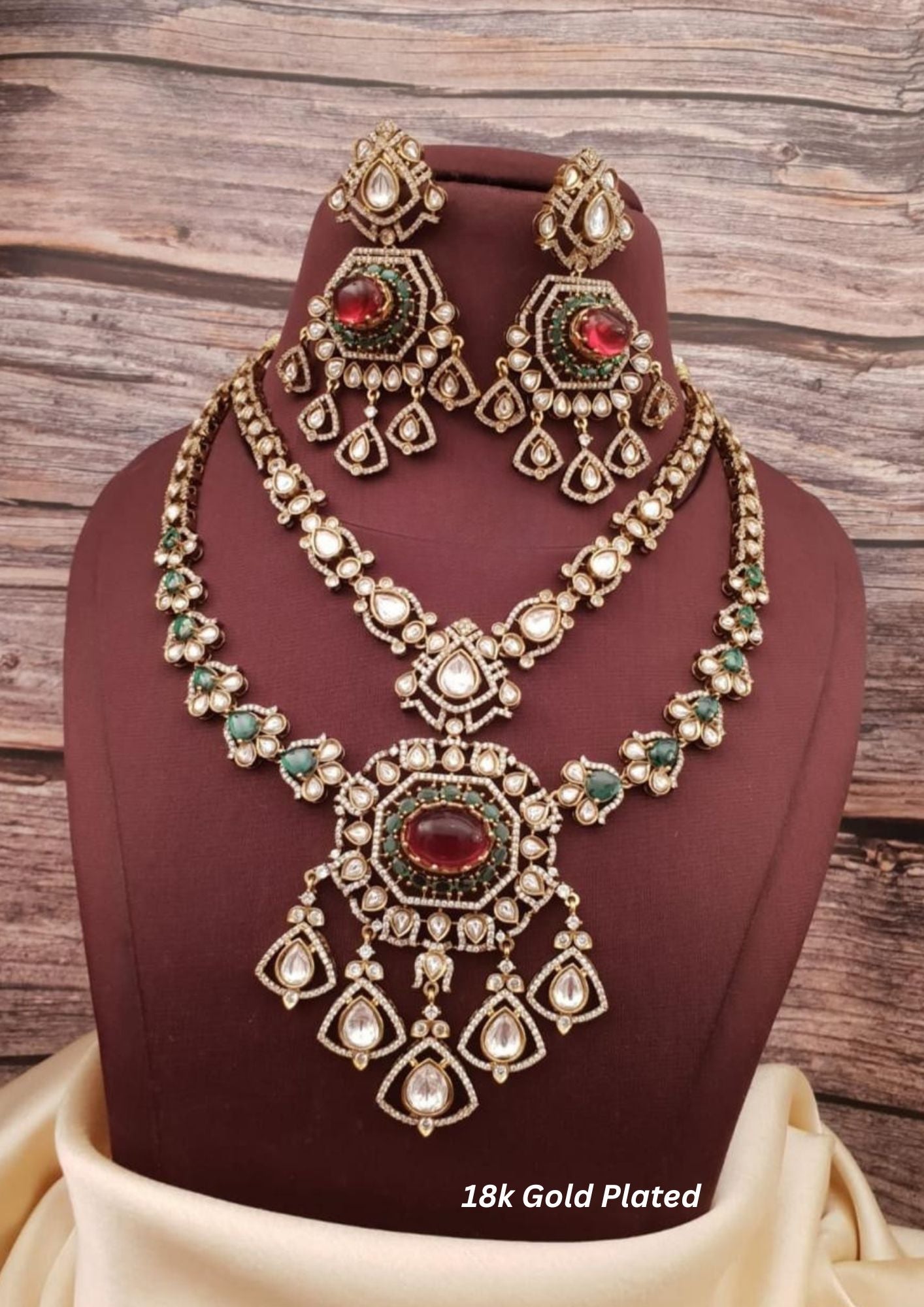 Kundan moissanite stone gold plated necklace with earrings