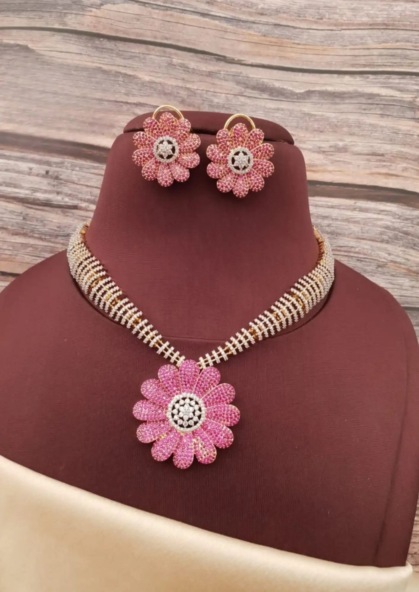 American diamond floral design necklace with earrings