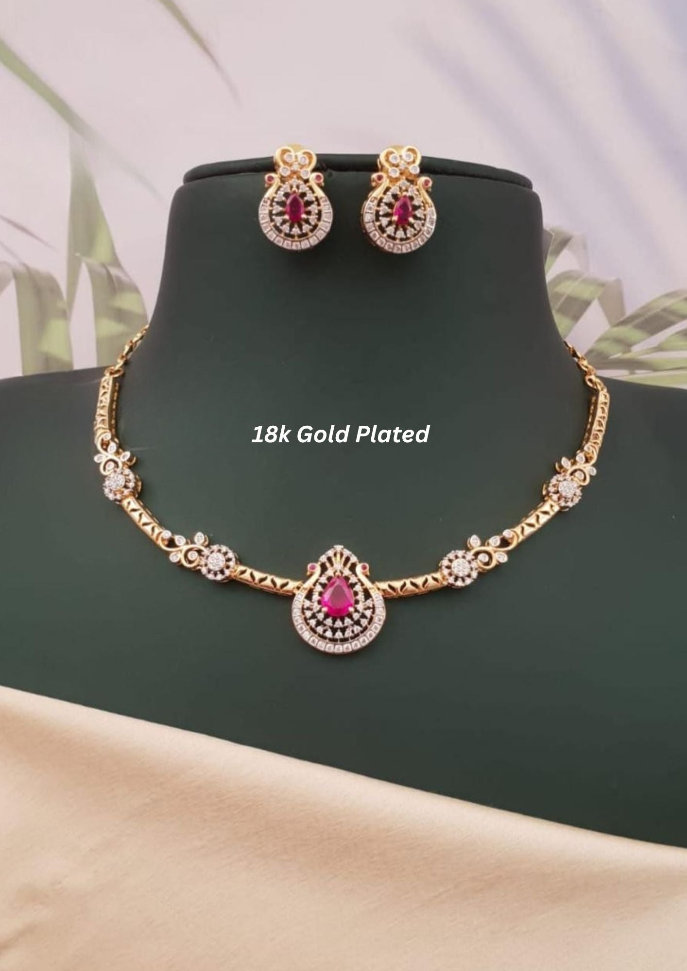 American diamond gold plated necklace with earrings