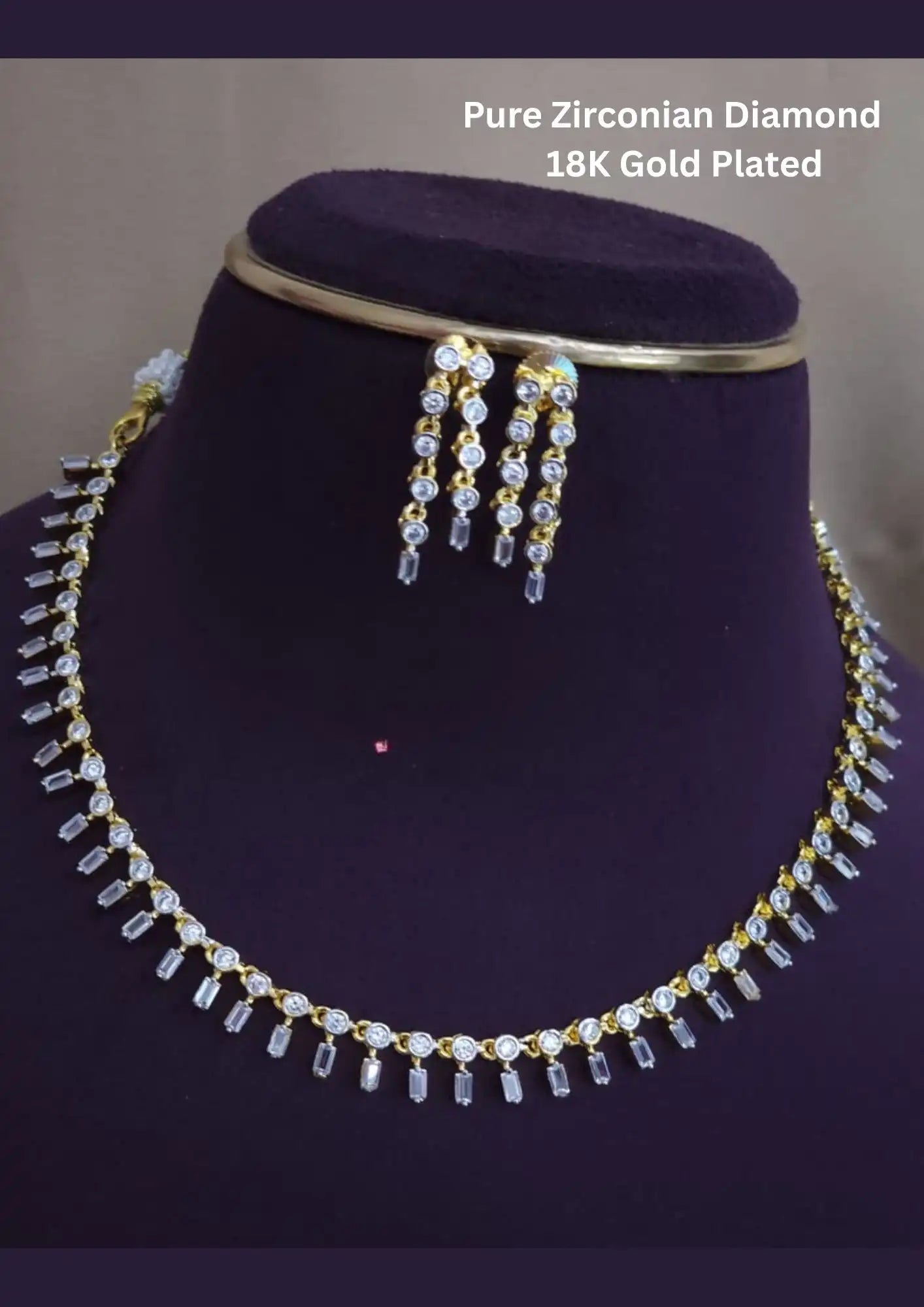American diamond 18k gold platted necklace with earrings