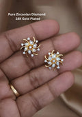 Pure Zirconian Diamond Gold Plated Floral Studs