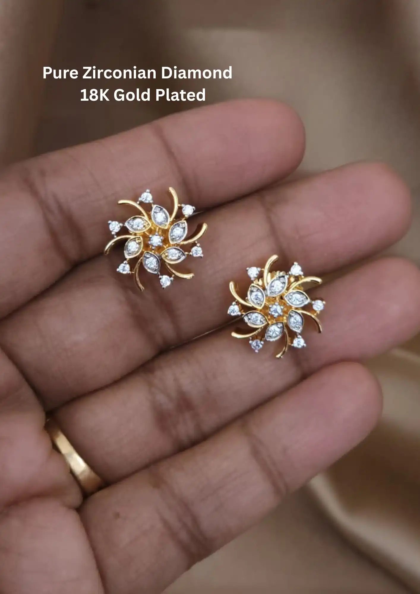 Pure Zirconian Diamond Gold Plated Floral Studs