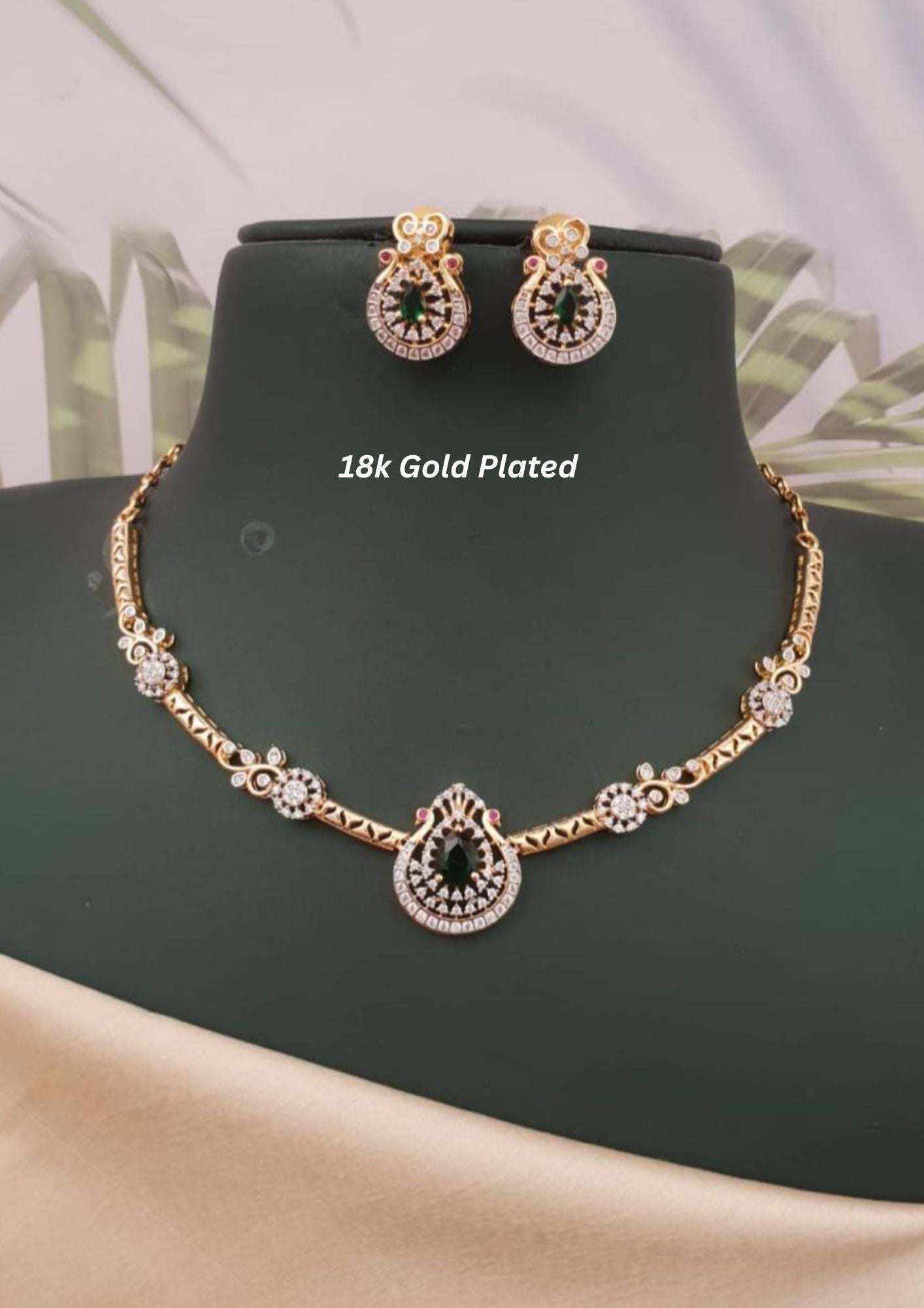 American diamond gold plated necklace with earrings