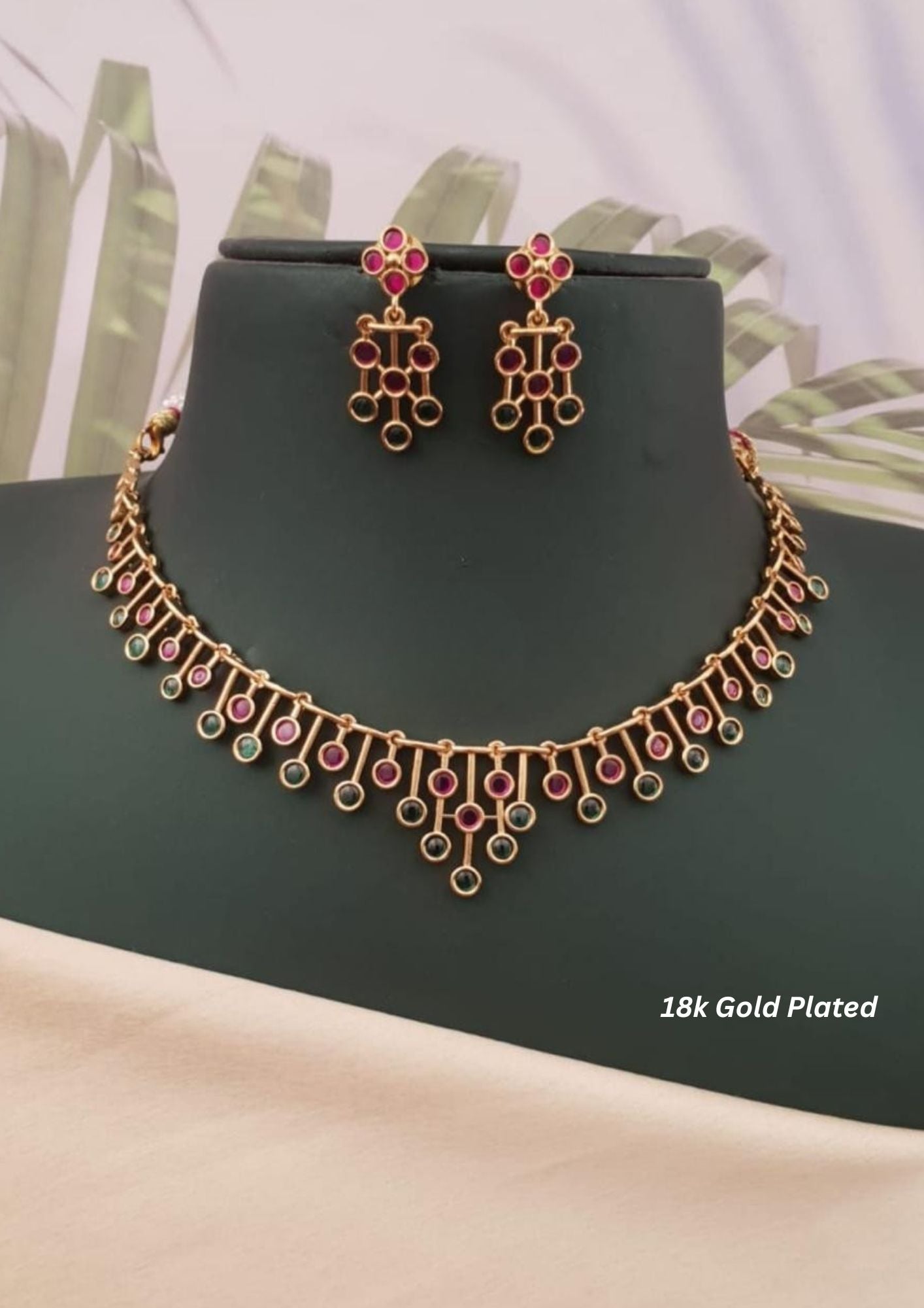 Kundan stone gold plated necklace with earrings
