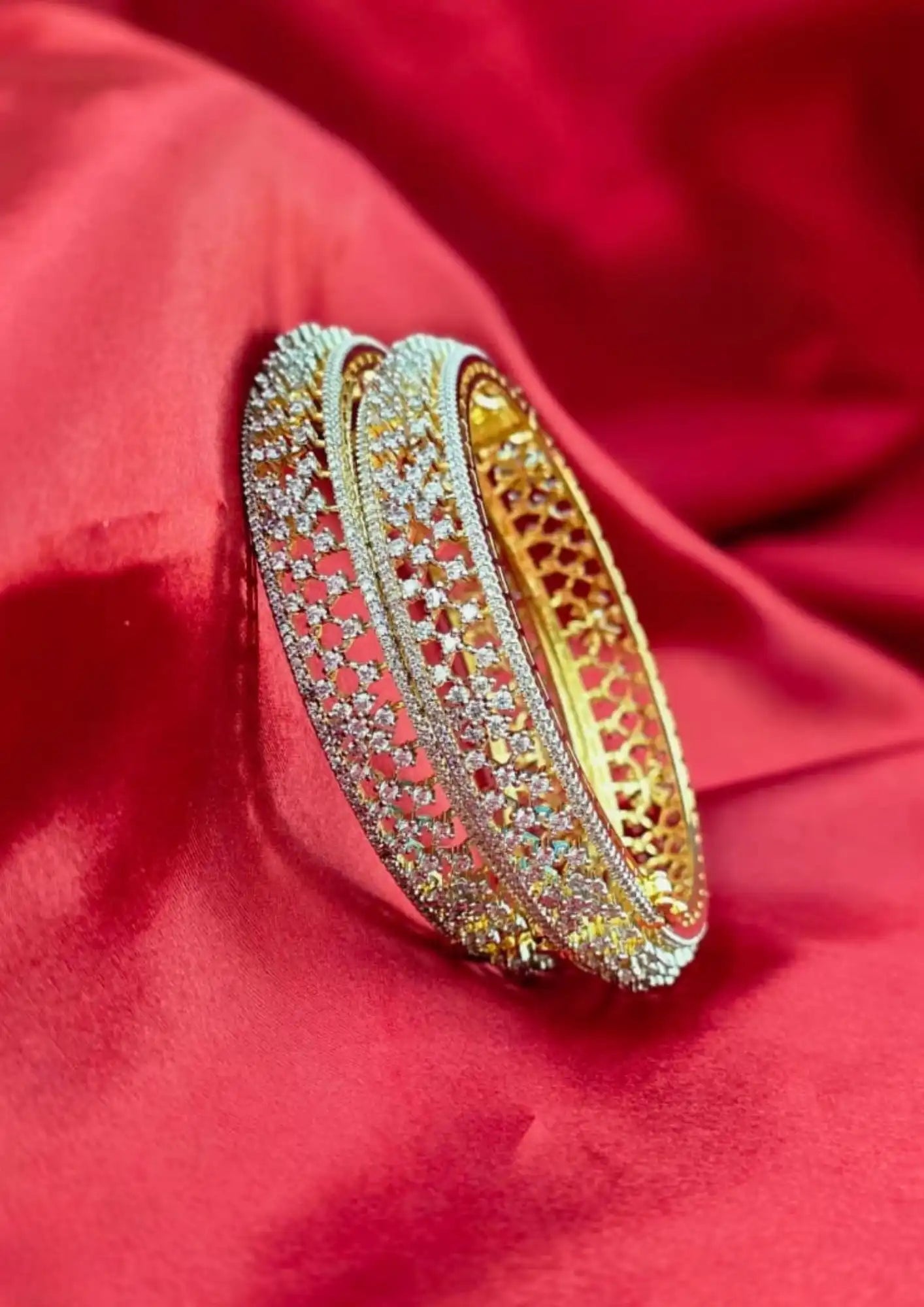 American diamond stone gold plated openable bangles
