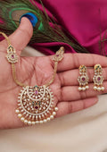 Kundan stone gold plated necklace with earrings