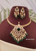 Kundan stone gold plated necklace with earrings