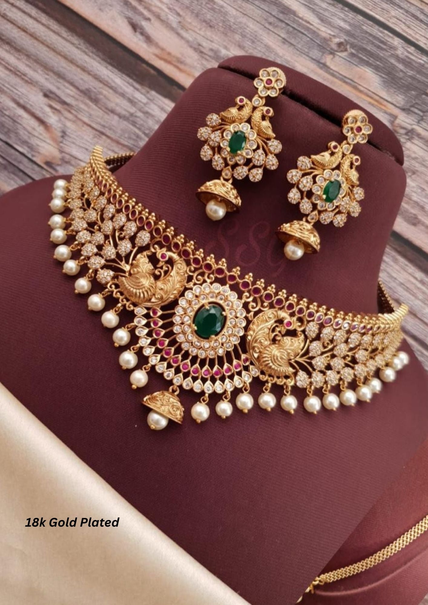Kundan beads gold plated necklace with earrings