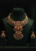 Jadau kundan bridal gold plated temple jewellery necklace with earrings