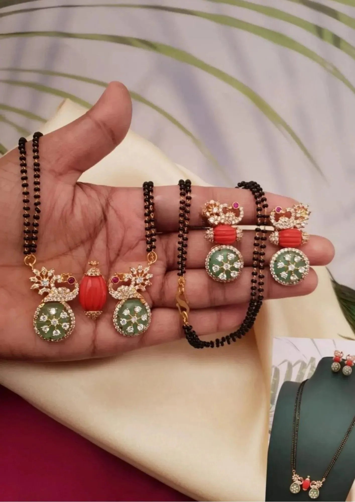 Jadau kundan stone  black beads gold plated mangalsutra set