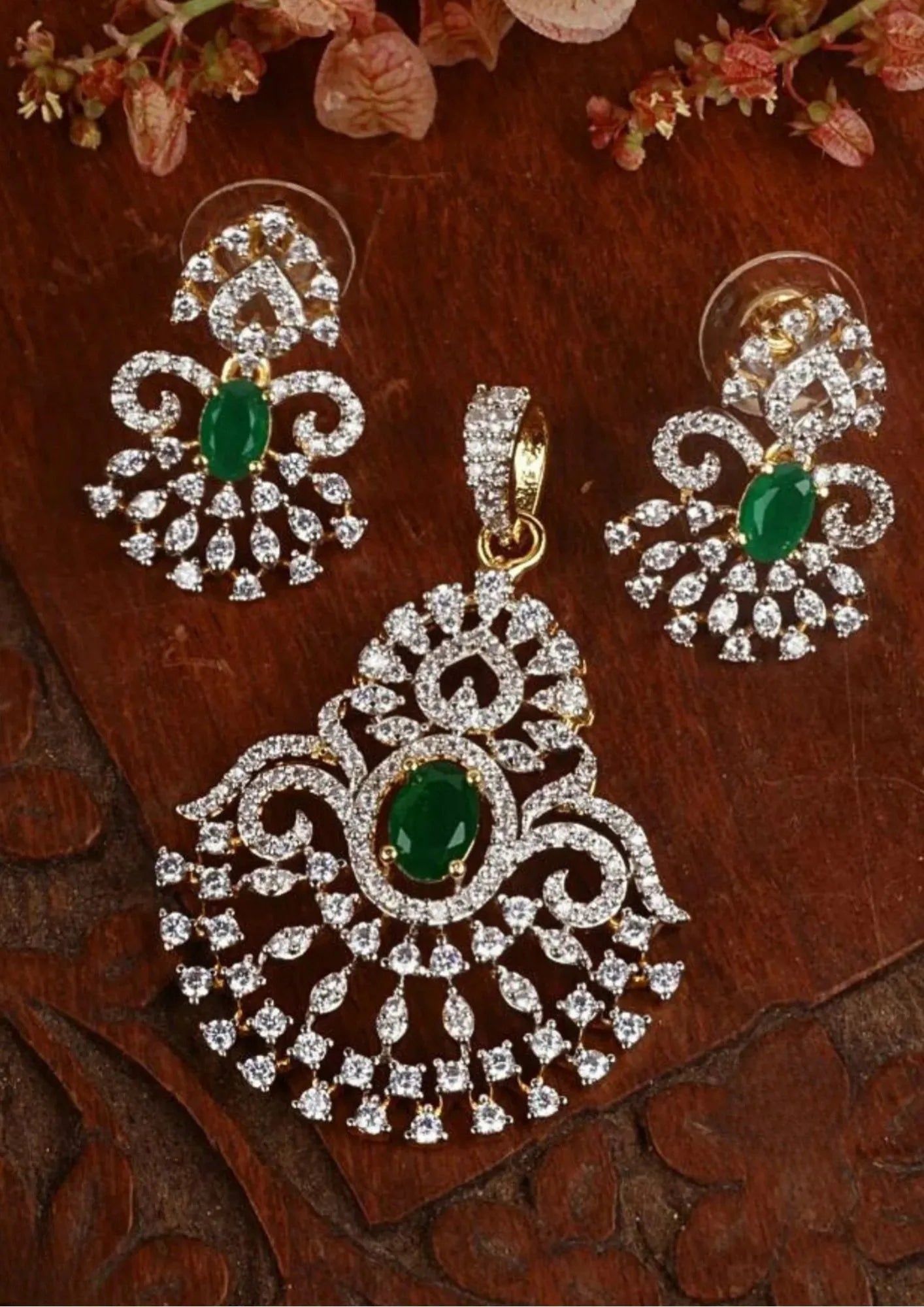 American diamond pendent set with earrings