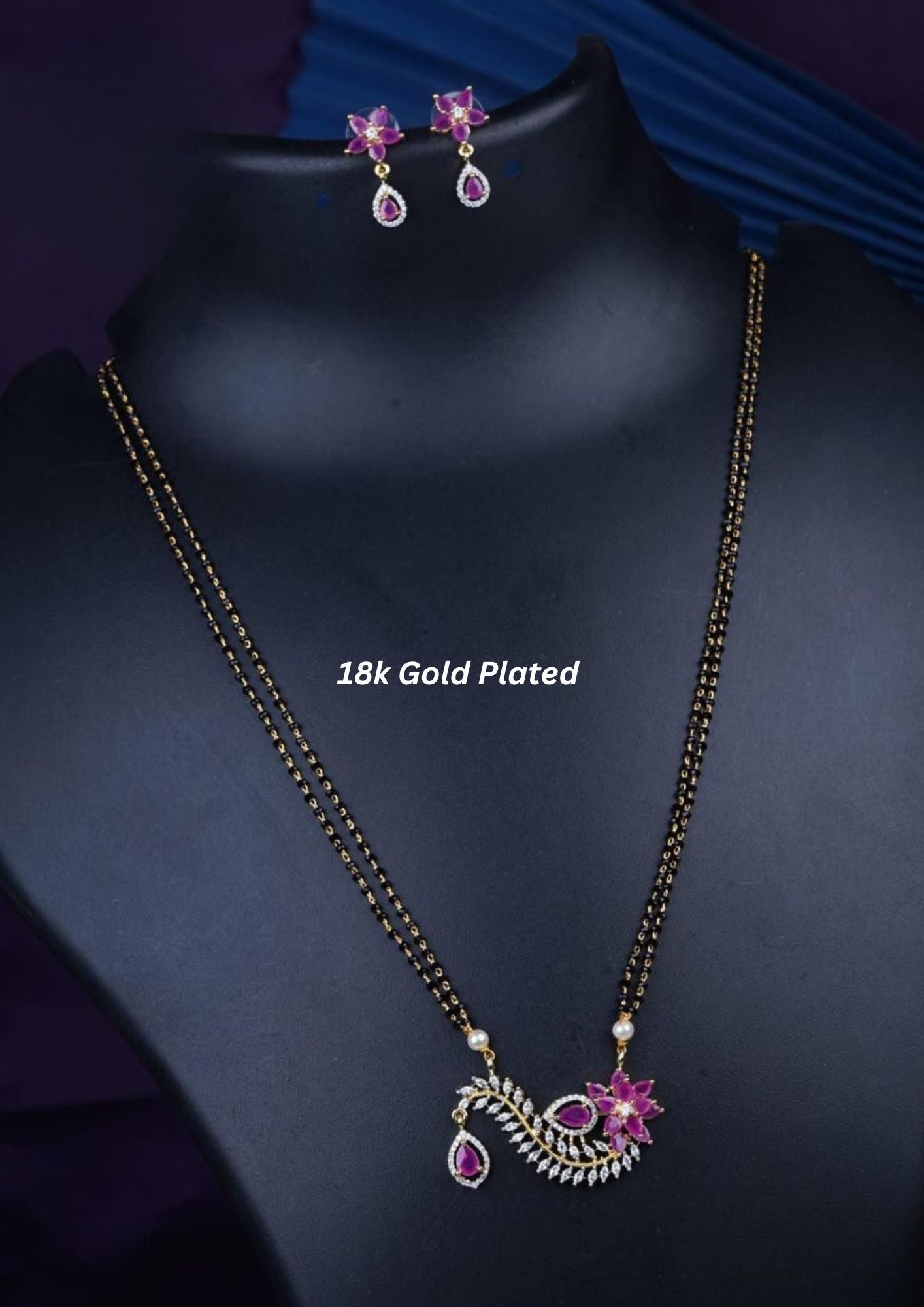 American diamond 18k gold plated mangalsutra with earrings