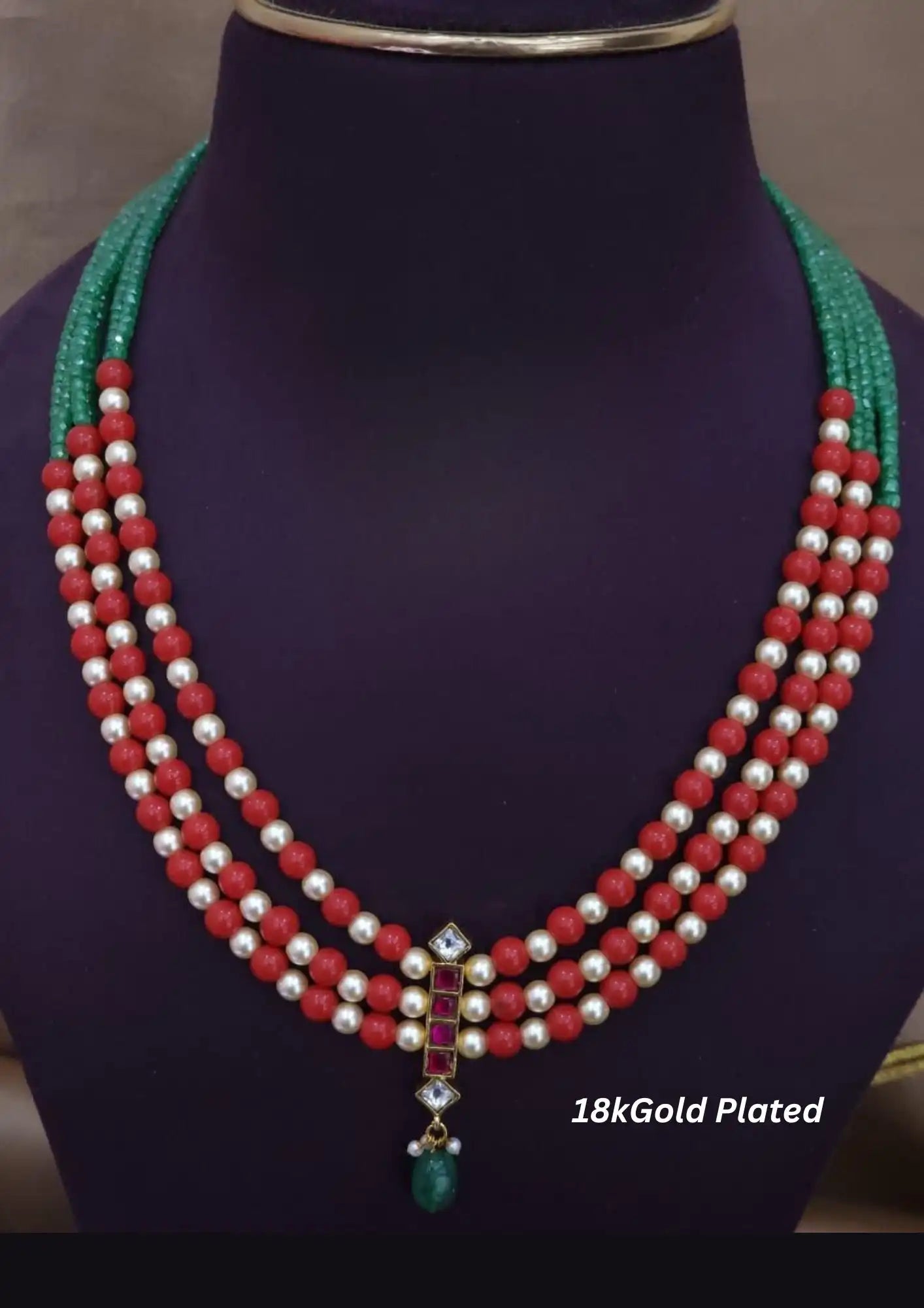 Kundan stone and pearls 3 layered necklace