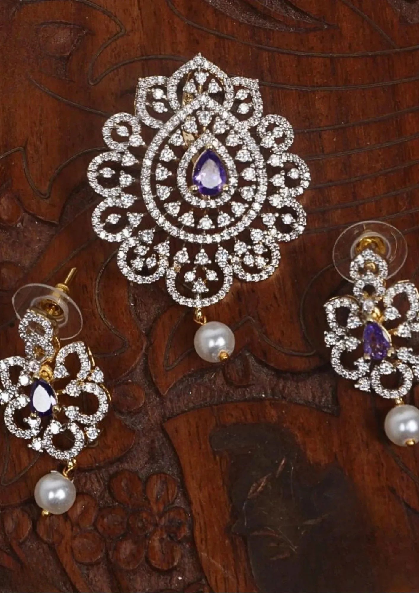 American diamond pendent set with earrings