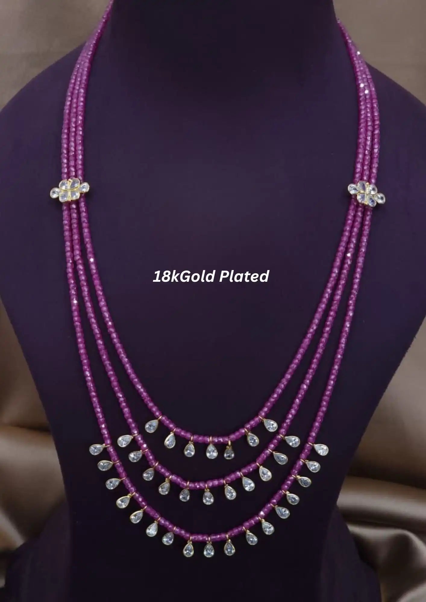 Real cz pearls gold plated 3 layer necklace