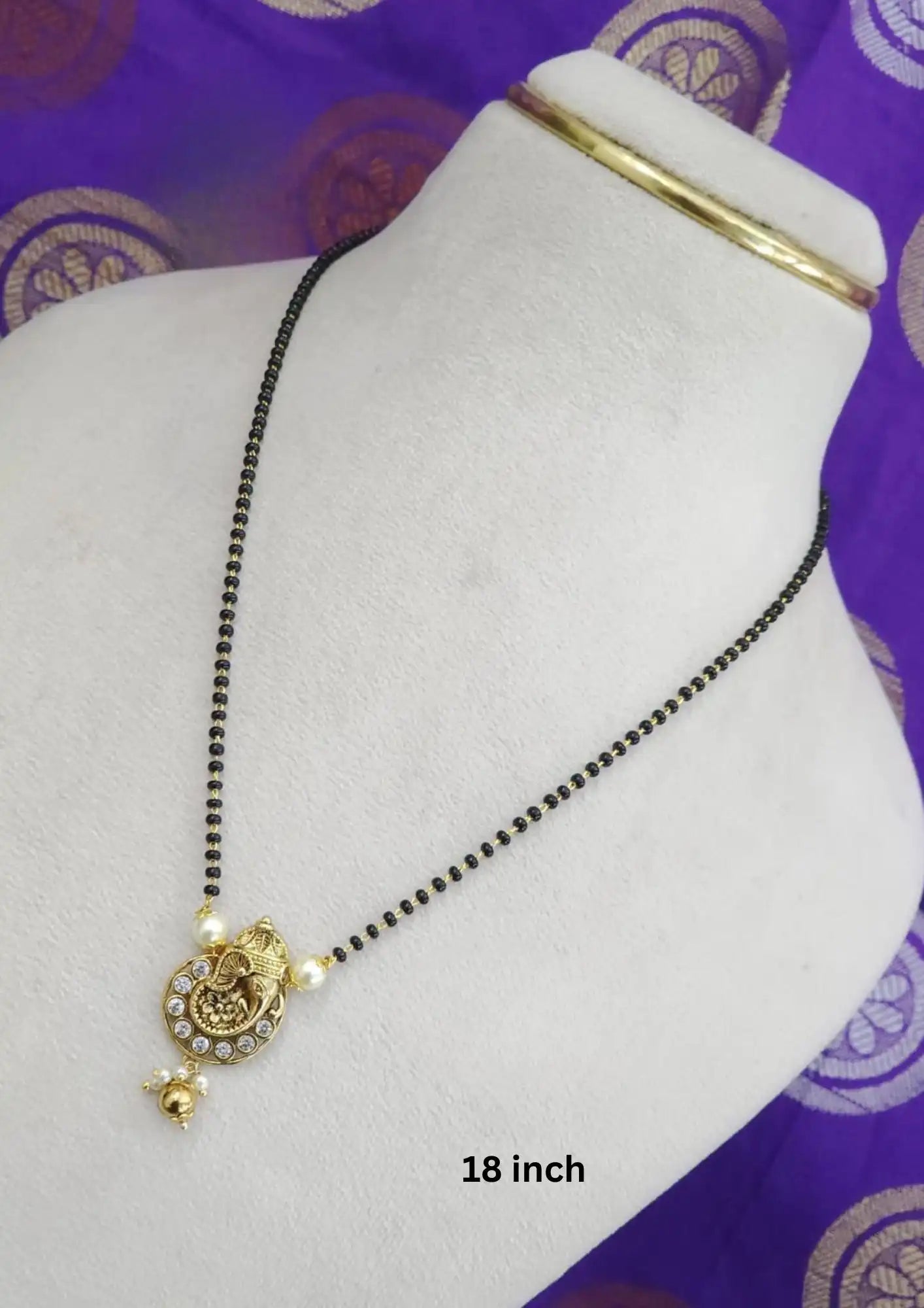 Kundan stone temple jewellery black beads mangalsutra