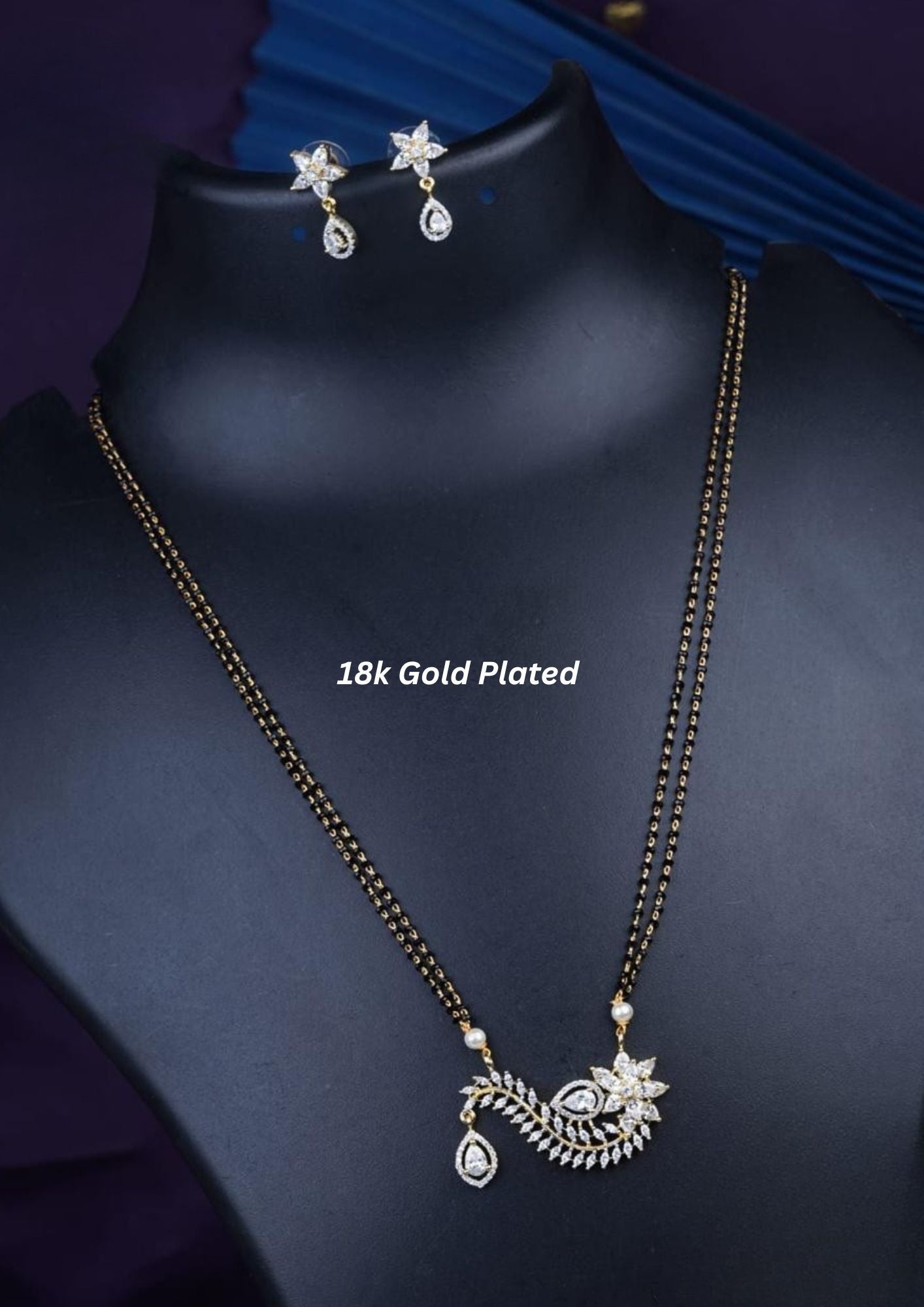 American diamond 18k gold plated mangalsutra with earrings